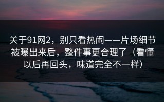 关于91网2，别只看热闹——片场细节被曝出来后，整件事更合理了（看懂以后再回头，味道完全不一样）