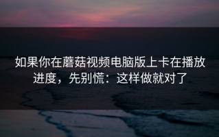 如果你在蘑菇视频电脑版上卡在播放进度，先别慌：这样做就对了