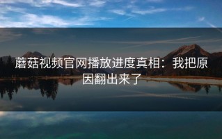 蘑菇视频官网播放进度真相：我把原因翻出来了