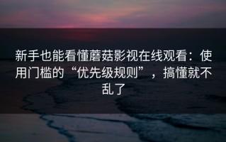 新手也能看懂蘑菇影视在线观看：使用门槛的“优先级规则”，搞懂就不乱了