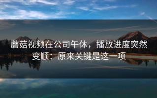 蘑菇视频在公司午休，播放进度突然变顺：原来关键是这一项