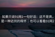 如果只说91网1一句好话：这不是爽，是一种迟到的释怀｜也可以看看91网2