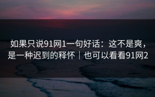 如果只说91网1一句好话：这不是爽，是一种迟到的释怀｜也可以看看91网2