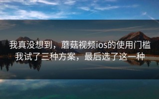 我真没想到，蘑菇视频ios的使用门槛我试了三种方案，最后选了这一种