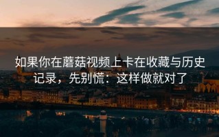 如果你在蘑菇视频上卡在收藏与历史记录，先别慌：这样做就对了