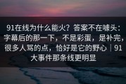 91在线为什么能火？答案不在噱头：字幕后的那一下，不是彩蛋，是补完，很多人骂的点，恰好是它的野心｜91大事件那条线更明显