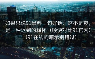 如果只说91黑料一句好话：这不是爽，是一种迟到的释怀（顺便对比91官网）（91在线的暗示别错过）