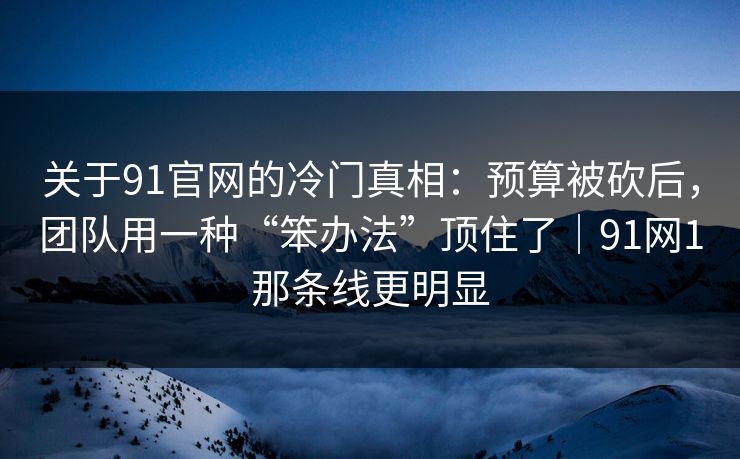 关于91官网的冷门真相：预算被砍后，团队用一种“笨办法”顶住了｜91网1那条线更明显