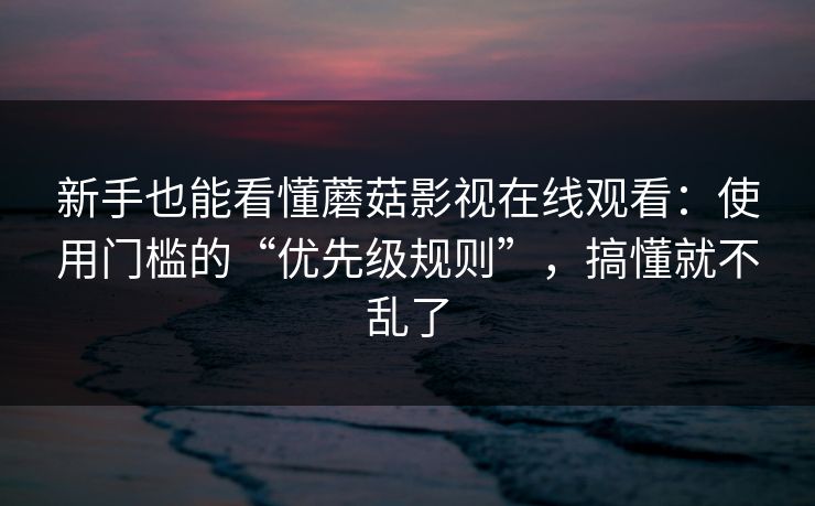 新手也能看懂蘑菇影视在线观看：使用门槛的“优先级规则”，搞懂就不乱了